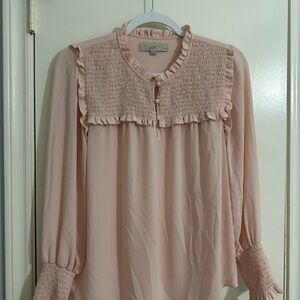 LOFT Women's Pink Smocked Top